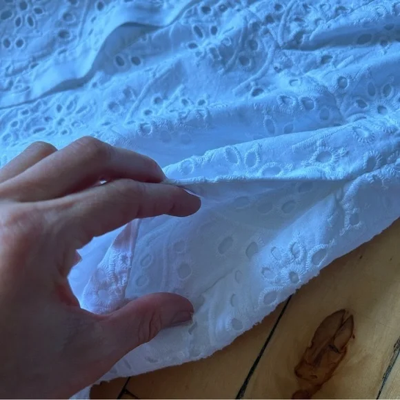 White Œillets Sz M Cottagecore Puff Sleeves Button Front Mini Dress - Picture 7 of 11